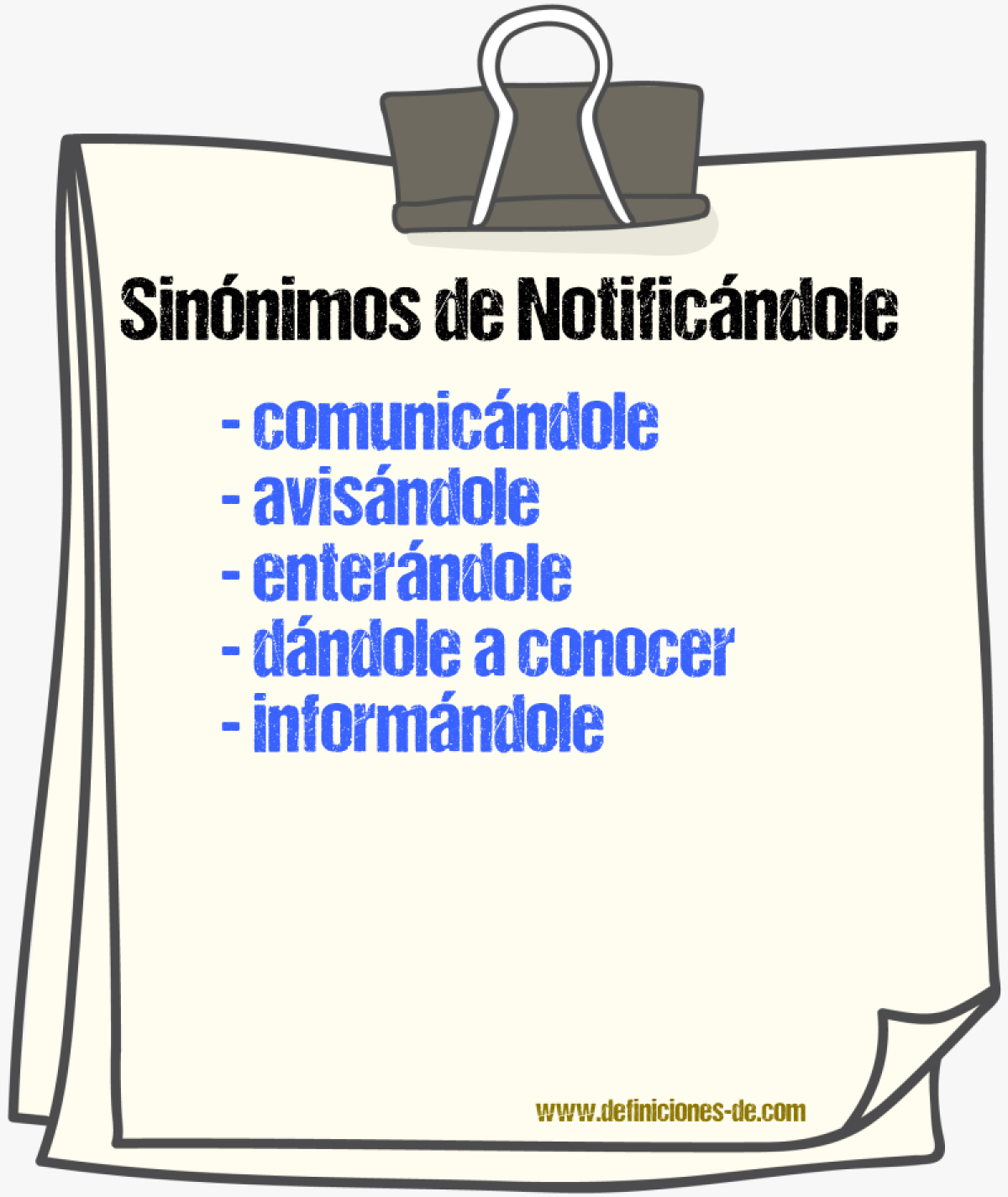 Sinónimos de notificándole