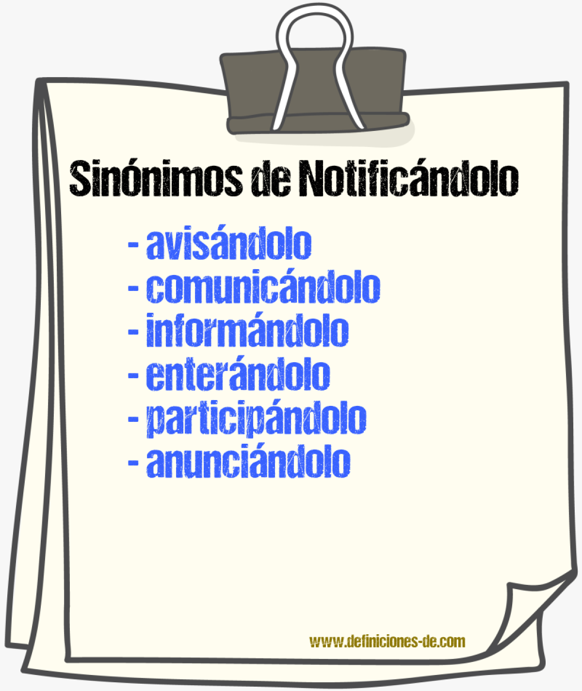 Sinónimos de notificándolo