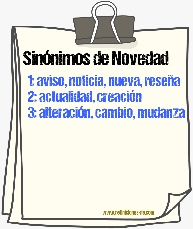 Sinnimos de novedad