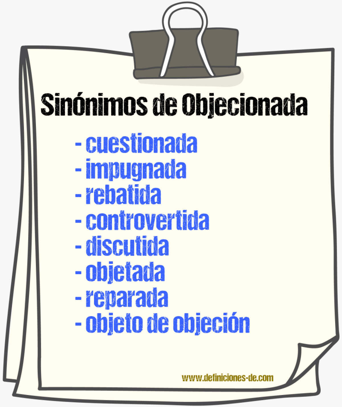 Sinónimos de objecionada