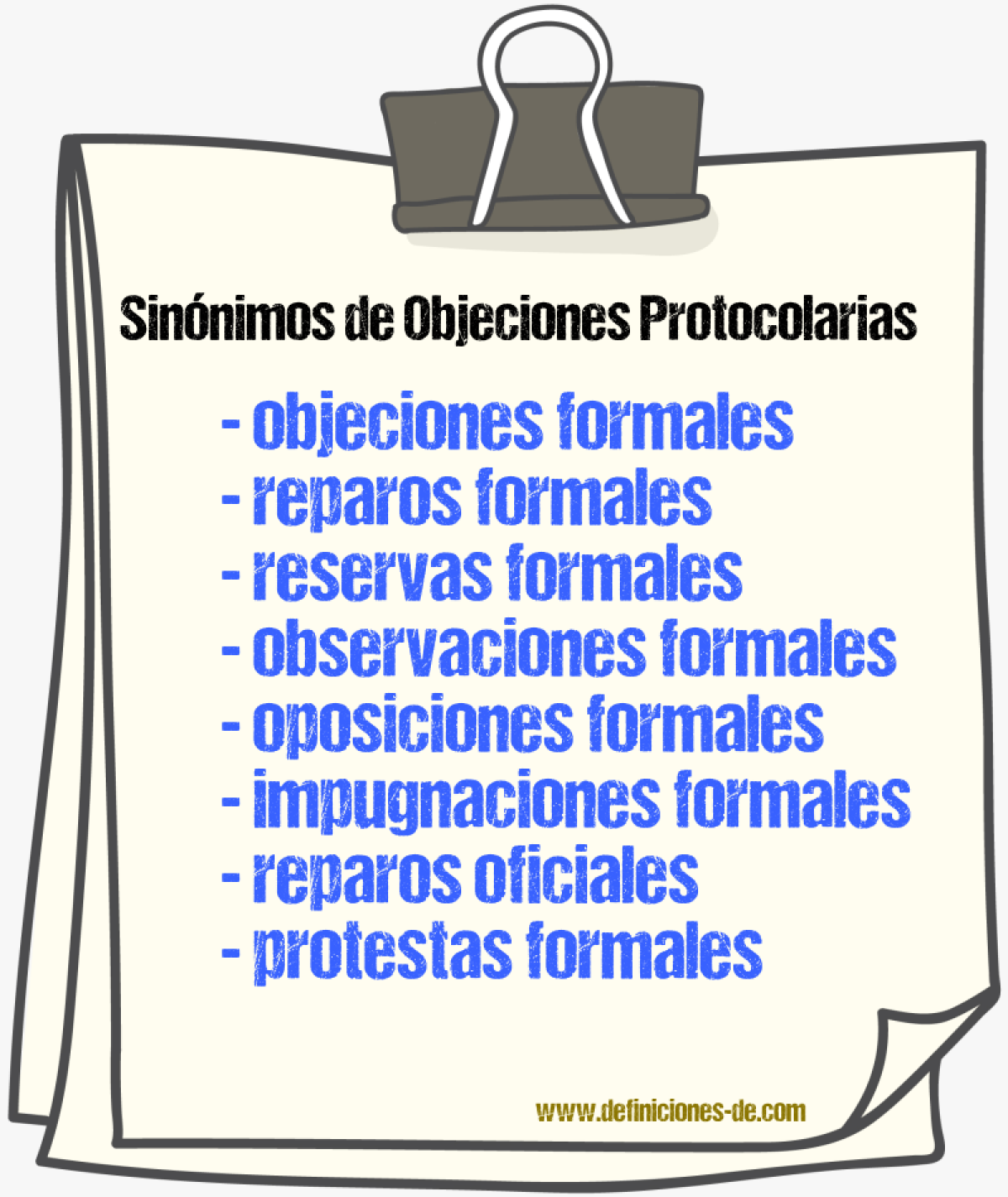 Sinónimos de objeciones protocolarias