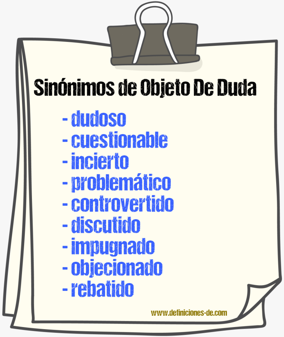 Sinónimos de objeto de duda