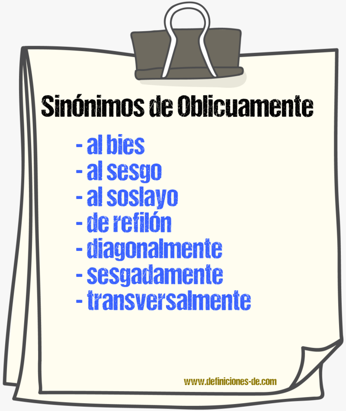 Sinnimos de oblicuamente