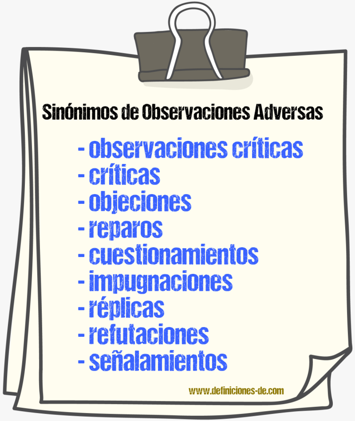 Sinónimos de observaciones adversas