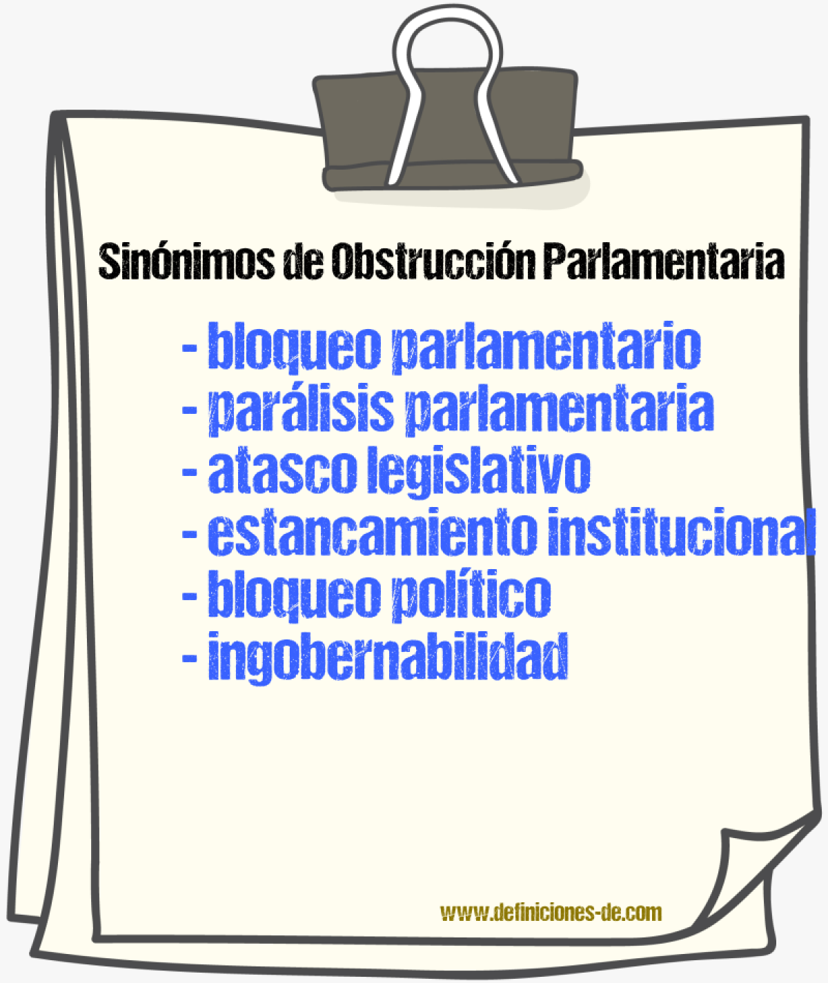 Sinónimos de obstrucción parlamentaria
