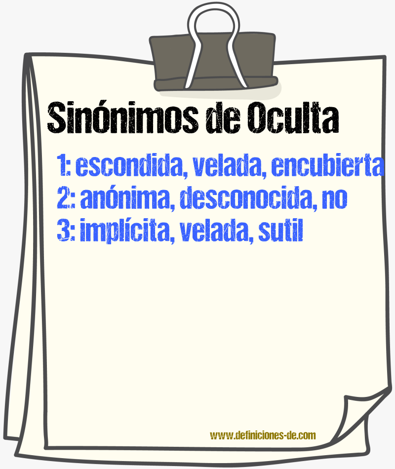 Sinónimos de oculta