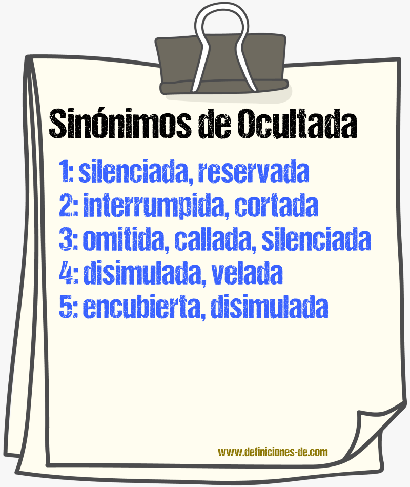 Sinónimos de ocultada