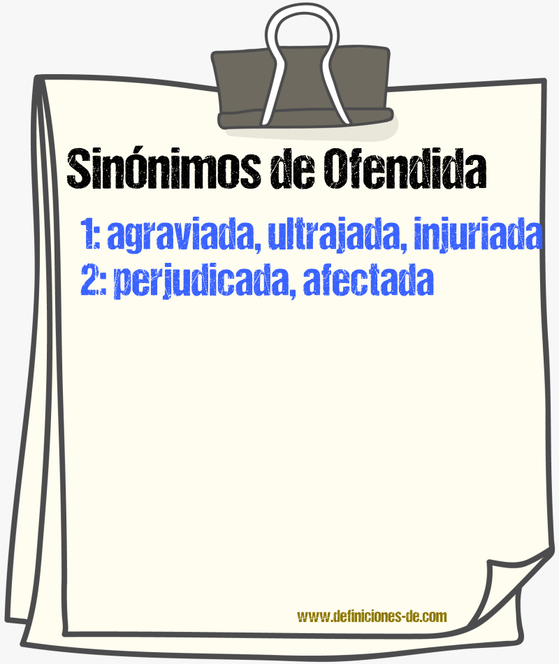 Sinónimos de ofendida