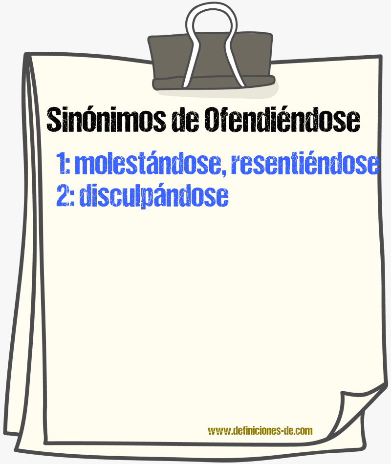 Sinónimos de ofendiéndose