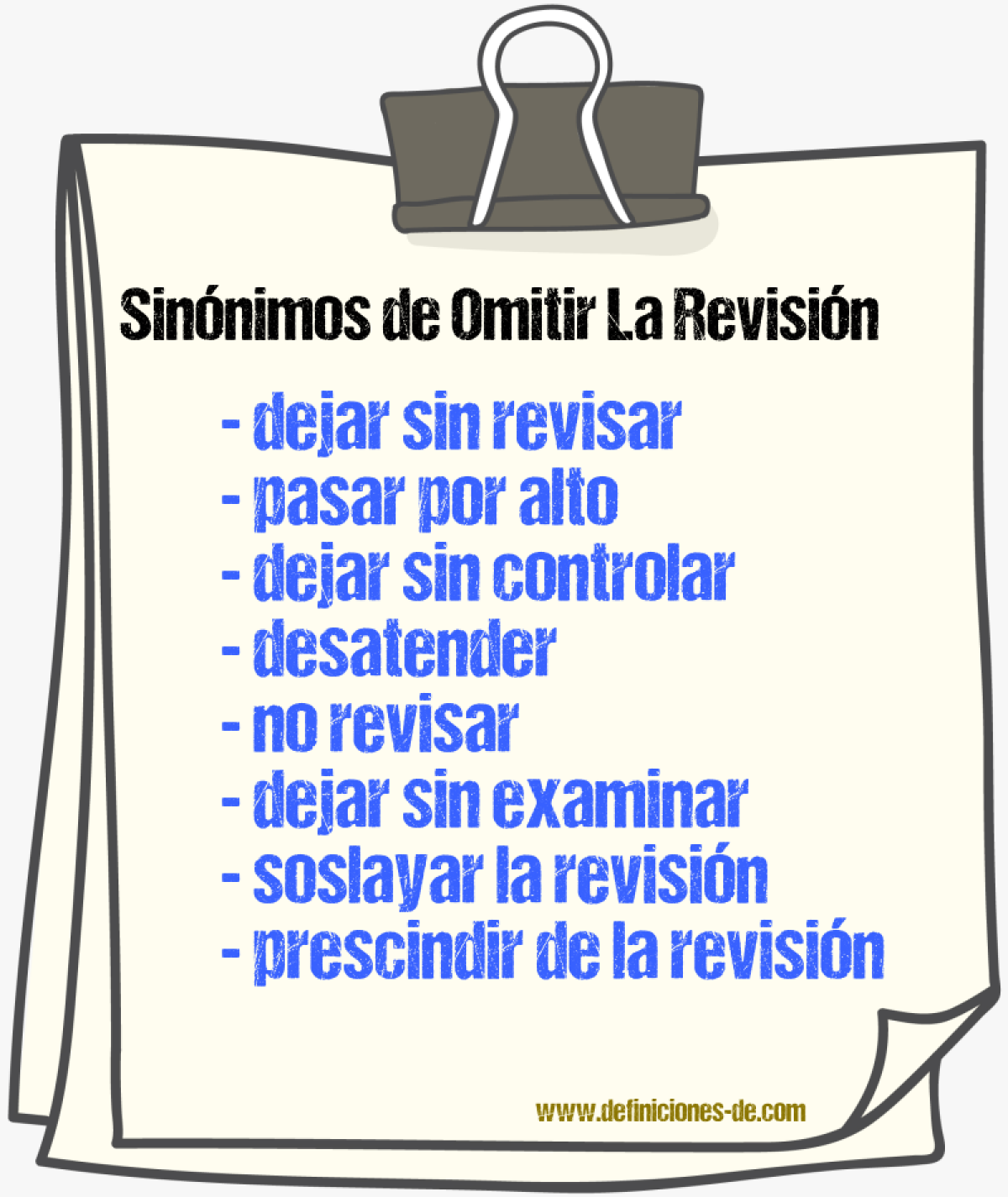 Sinónimos de omitir la revisión