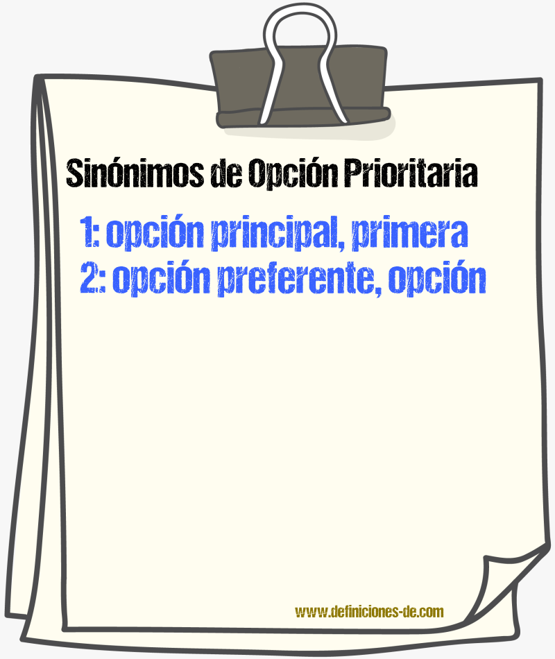 Sinónimos de opción prioritaria