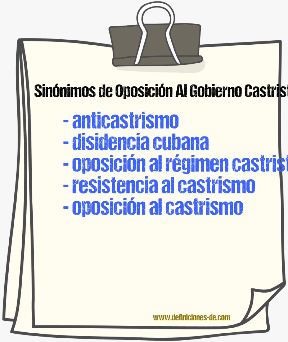 Sinónimos de oposición al gobierno castrista