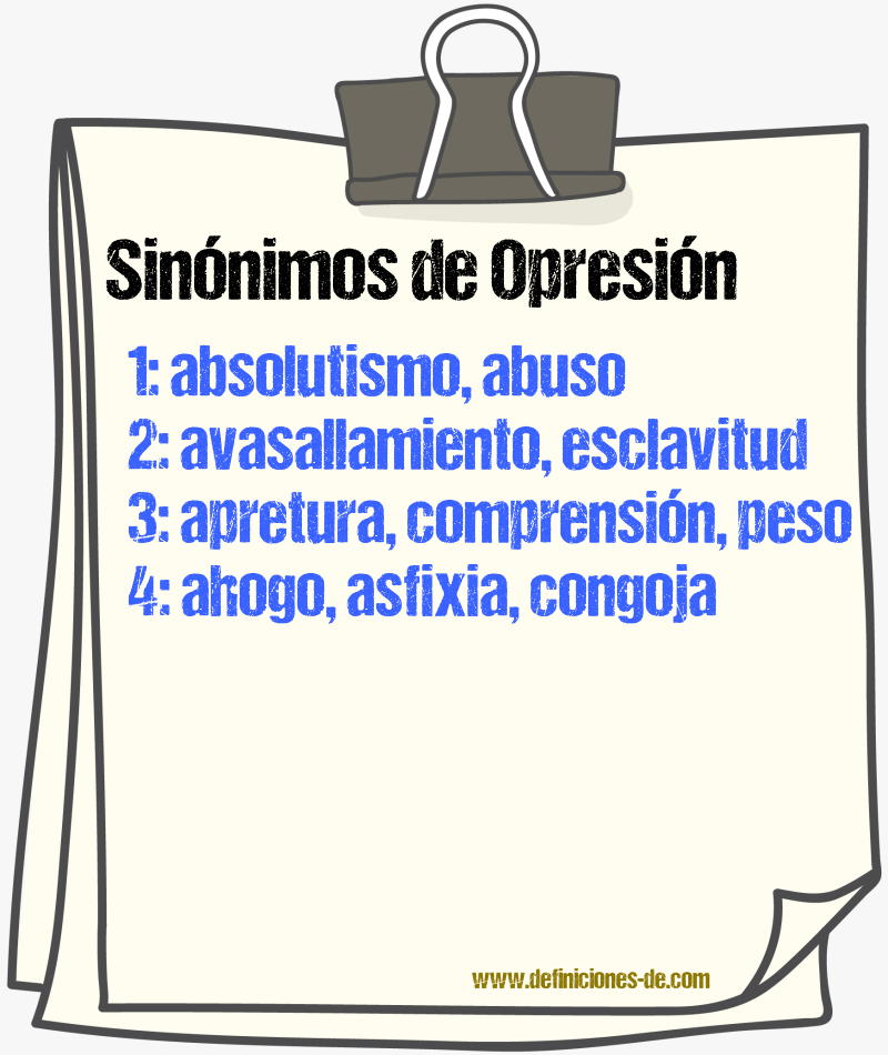 Sinónimos de opresión