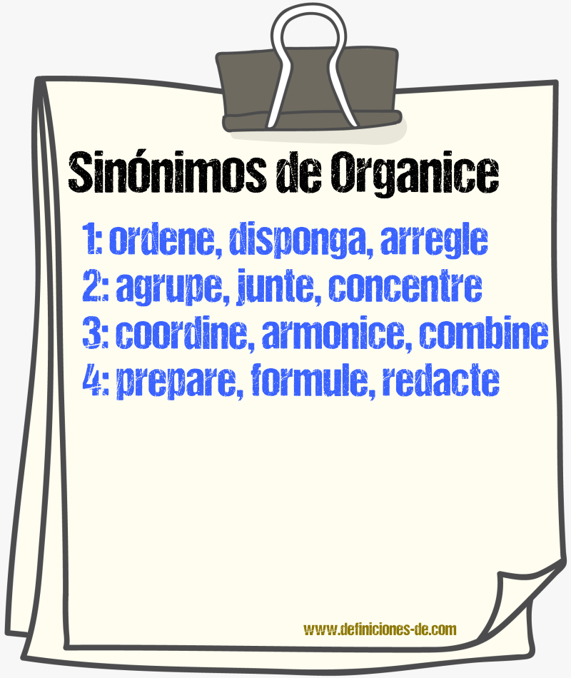 Sinónimos de organice