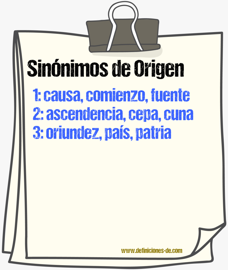 Sinnimos de origen