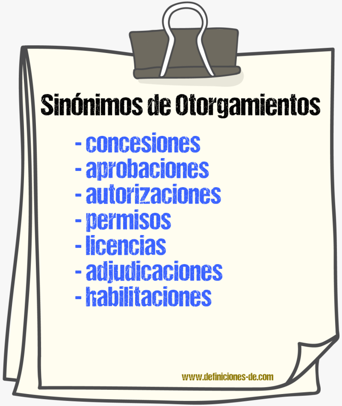 Sinónimos de otorgamientos