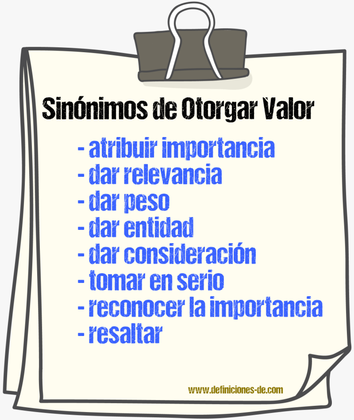 Sinónimos de otorgar valor