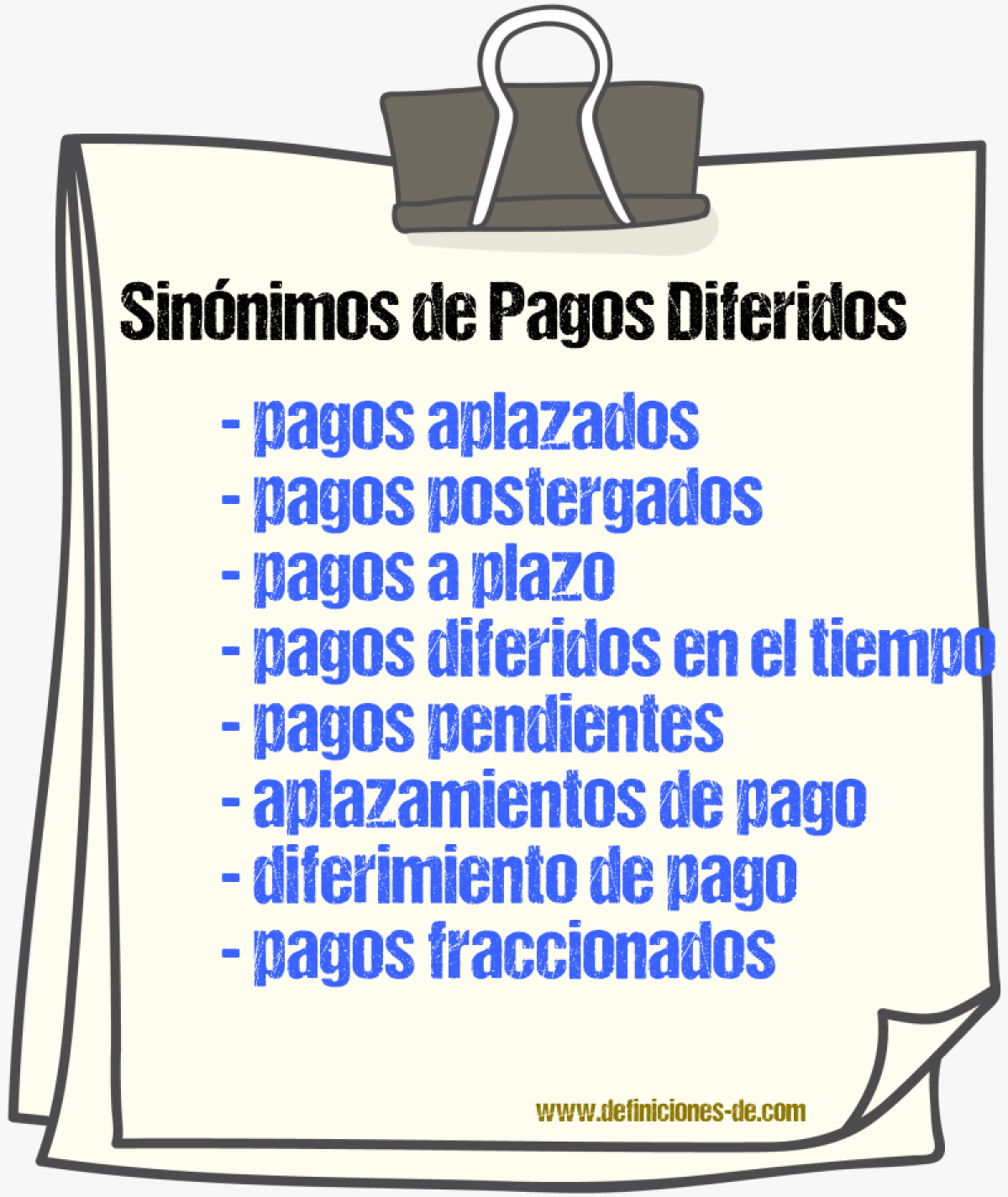 Sinónimos de pagos diferidos
