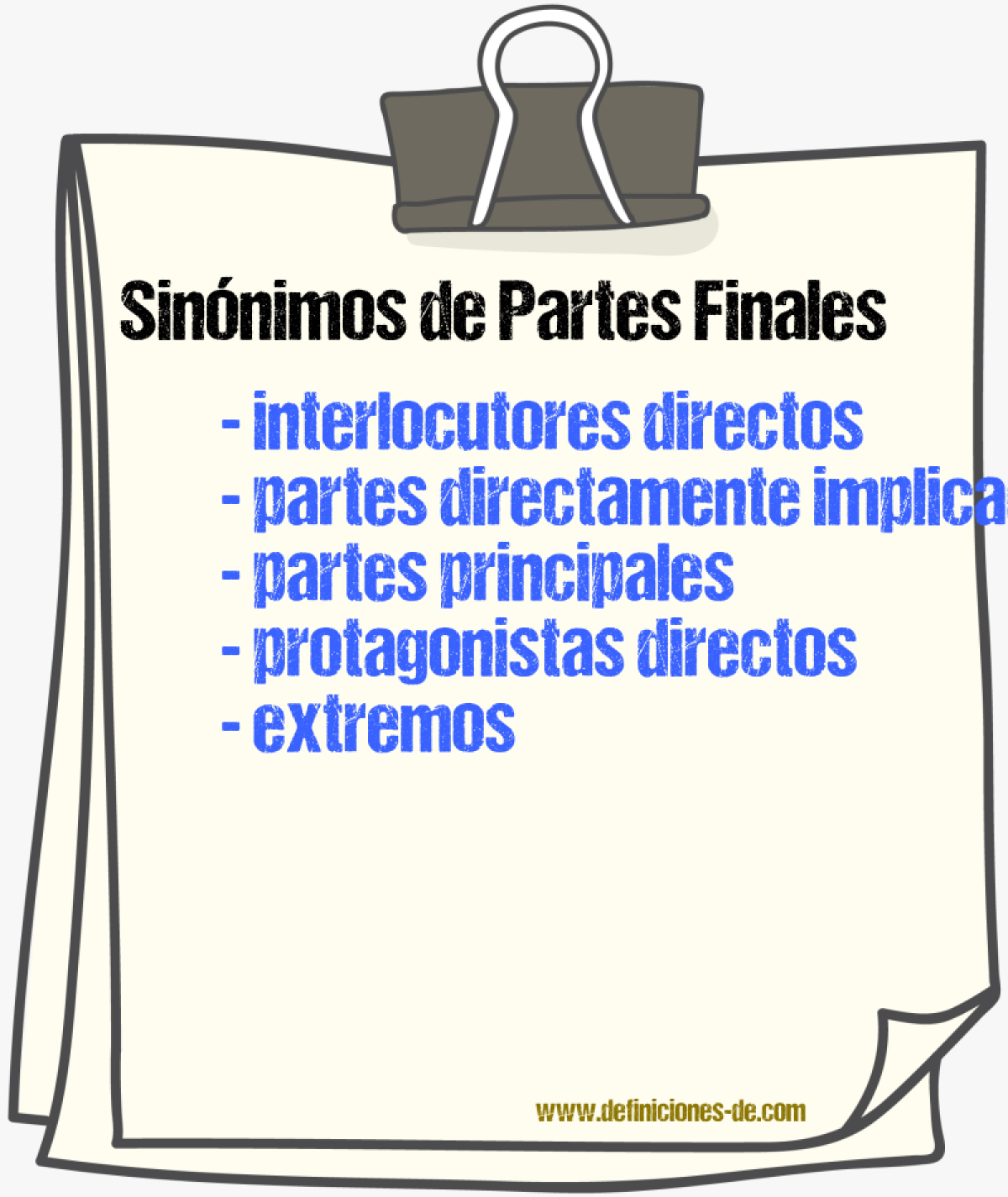 Sinónimos de partes finales