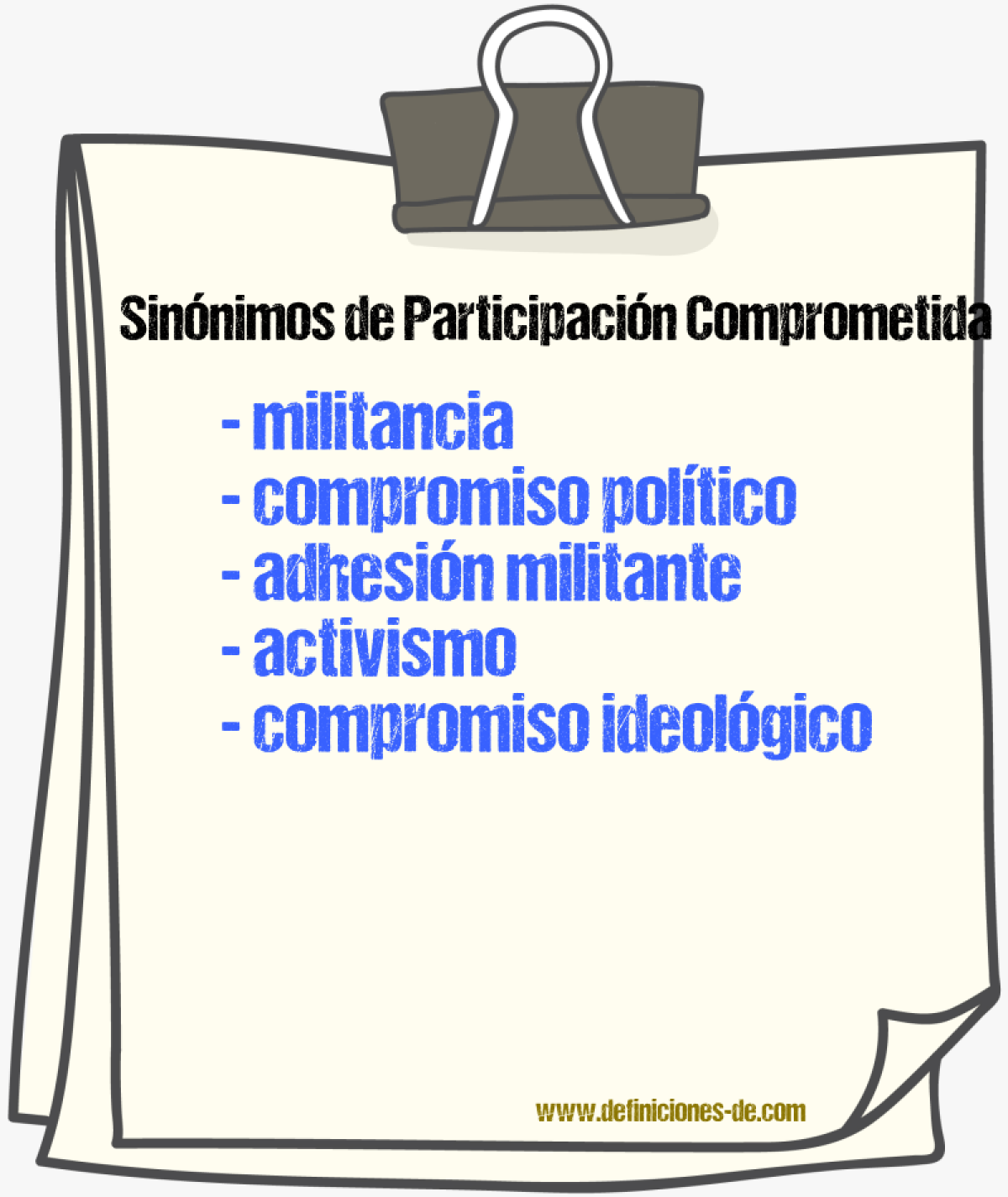 Sinónimos de participación comprometida