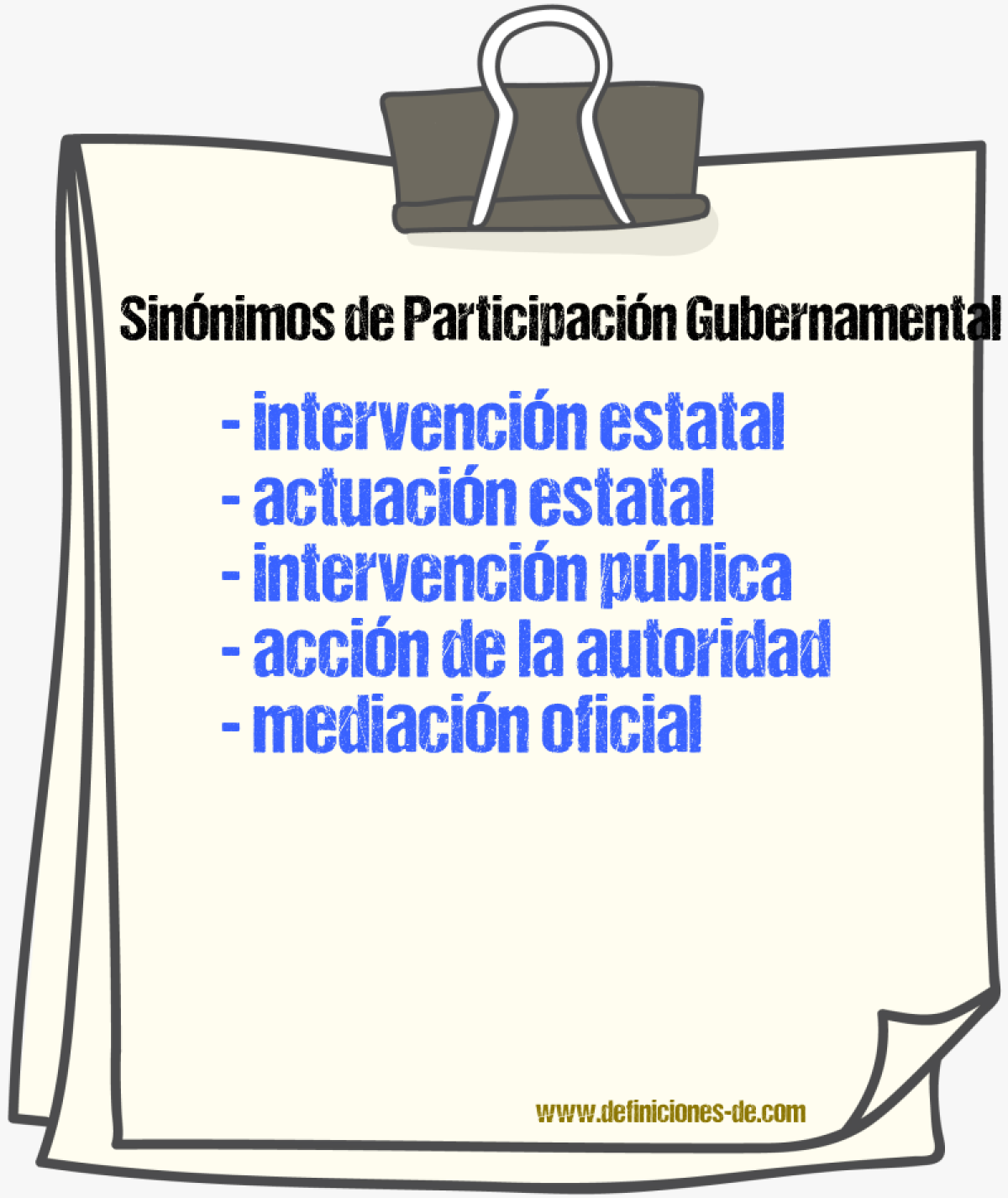 Sinónimos de participación gubernamental