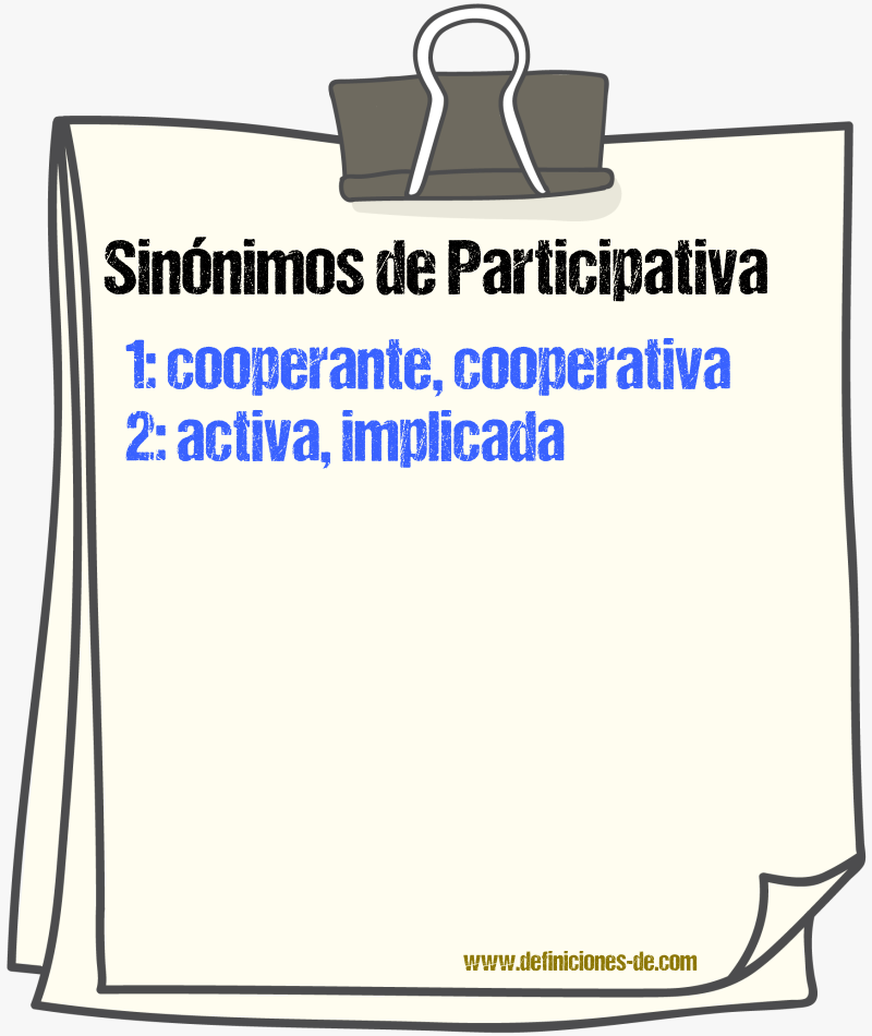 Sinónimos de participativa