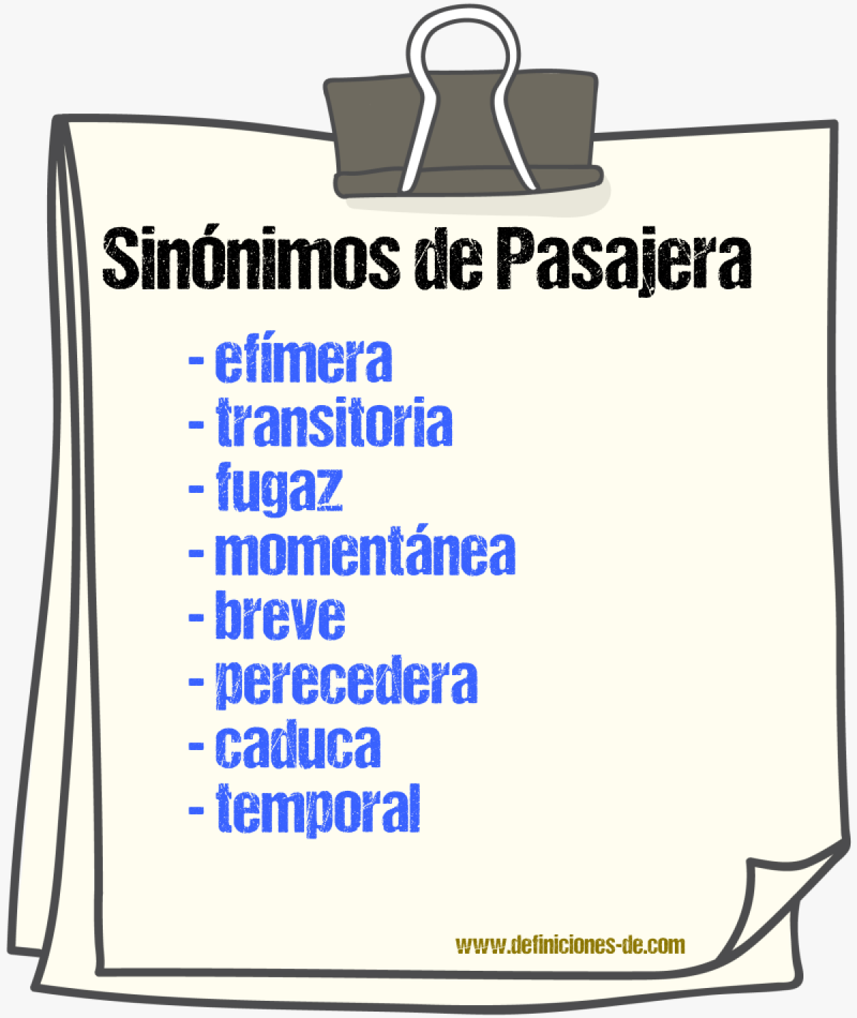 Sinónimos de pasajera