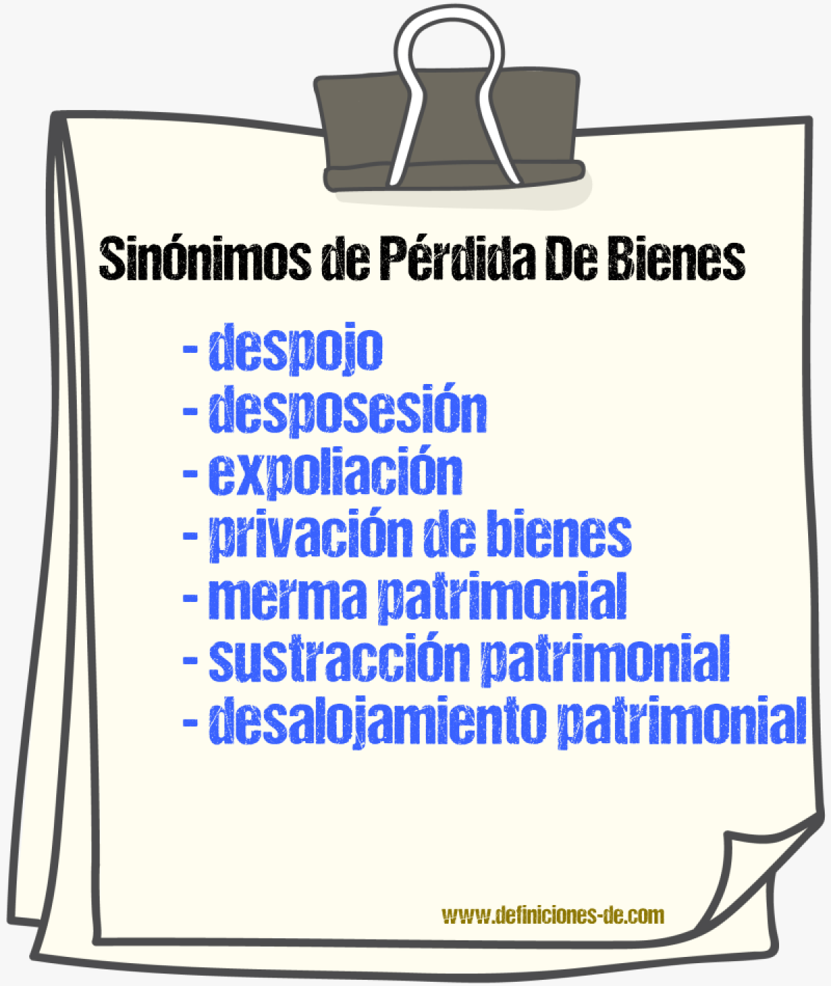 Sinónimos de pérdida de bienes