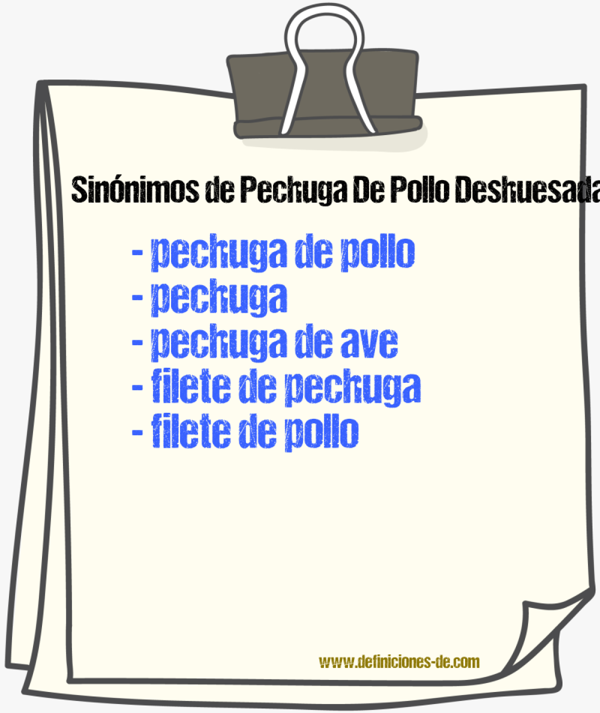 Sinónimos de pechuga de pollo deshuesada