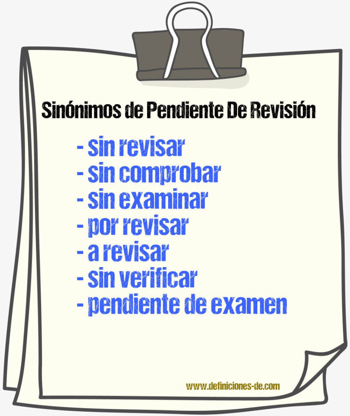 Sinónimos de pendiente de revisión