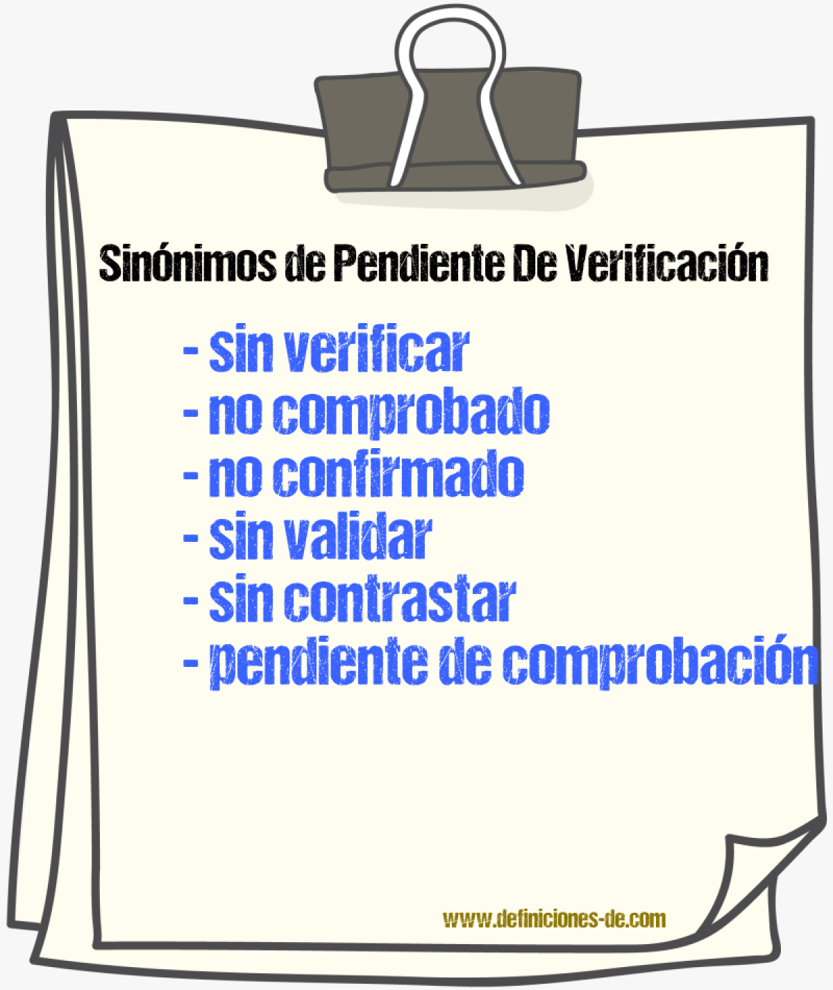 Sinónimos de pendiente de verificación