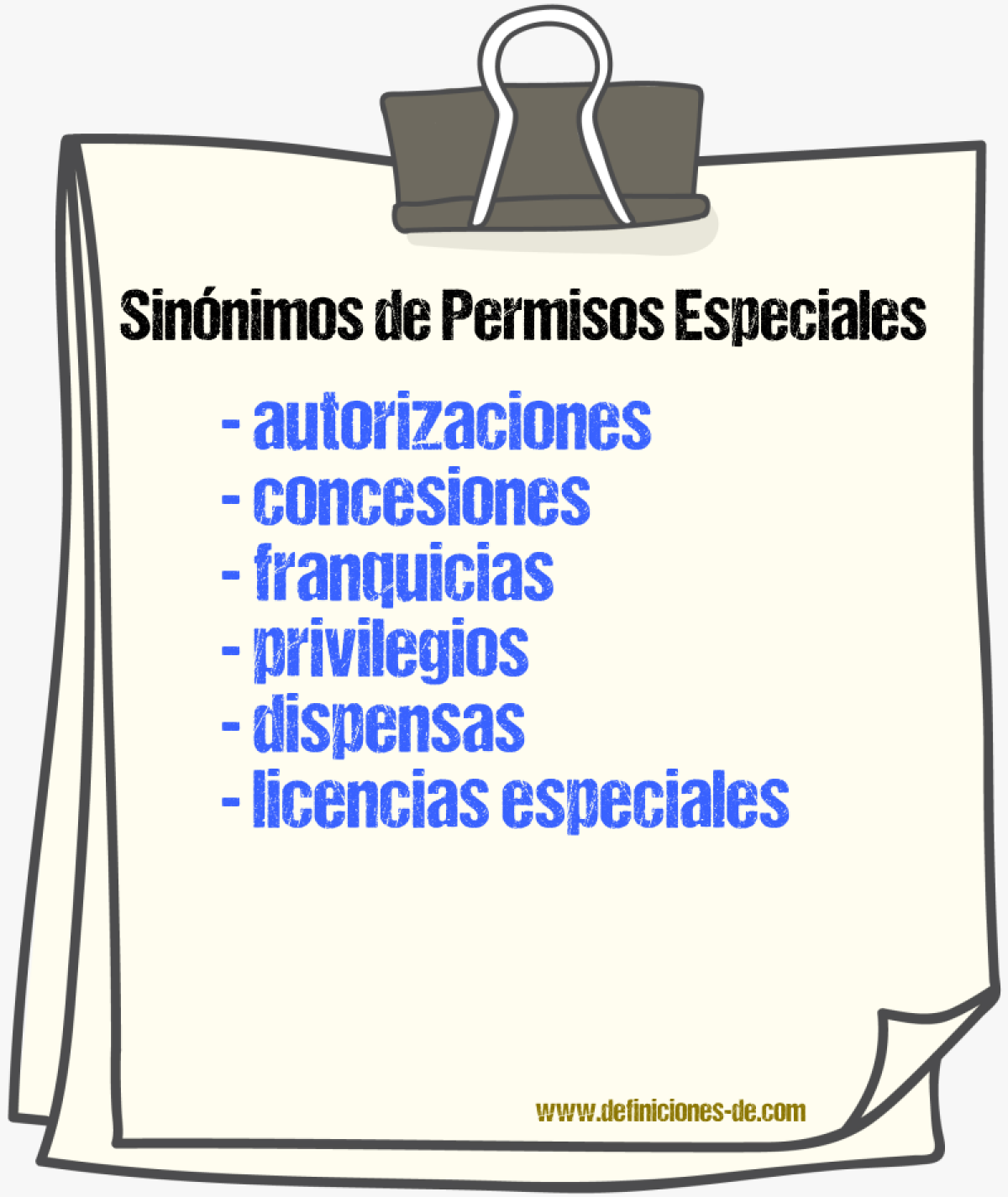 Sinónimos de permisos especiales