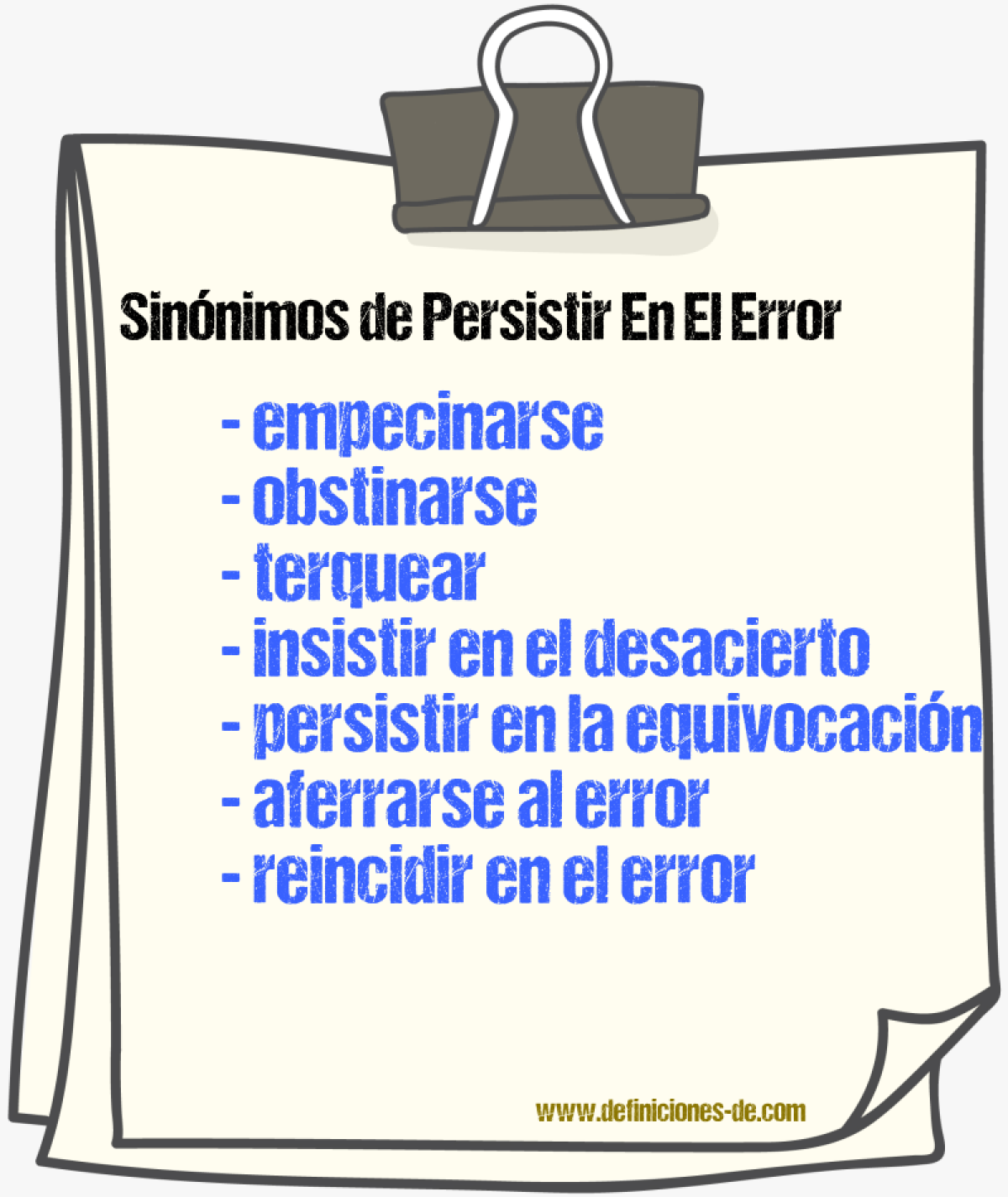 Sinónimos de persistir en el error