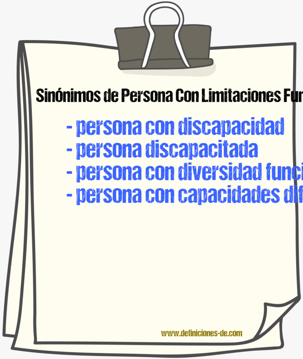 Sinónimos de persona con limitaciones funcionales