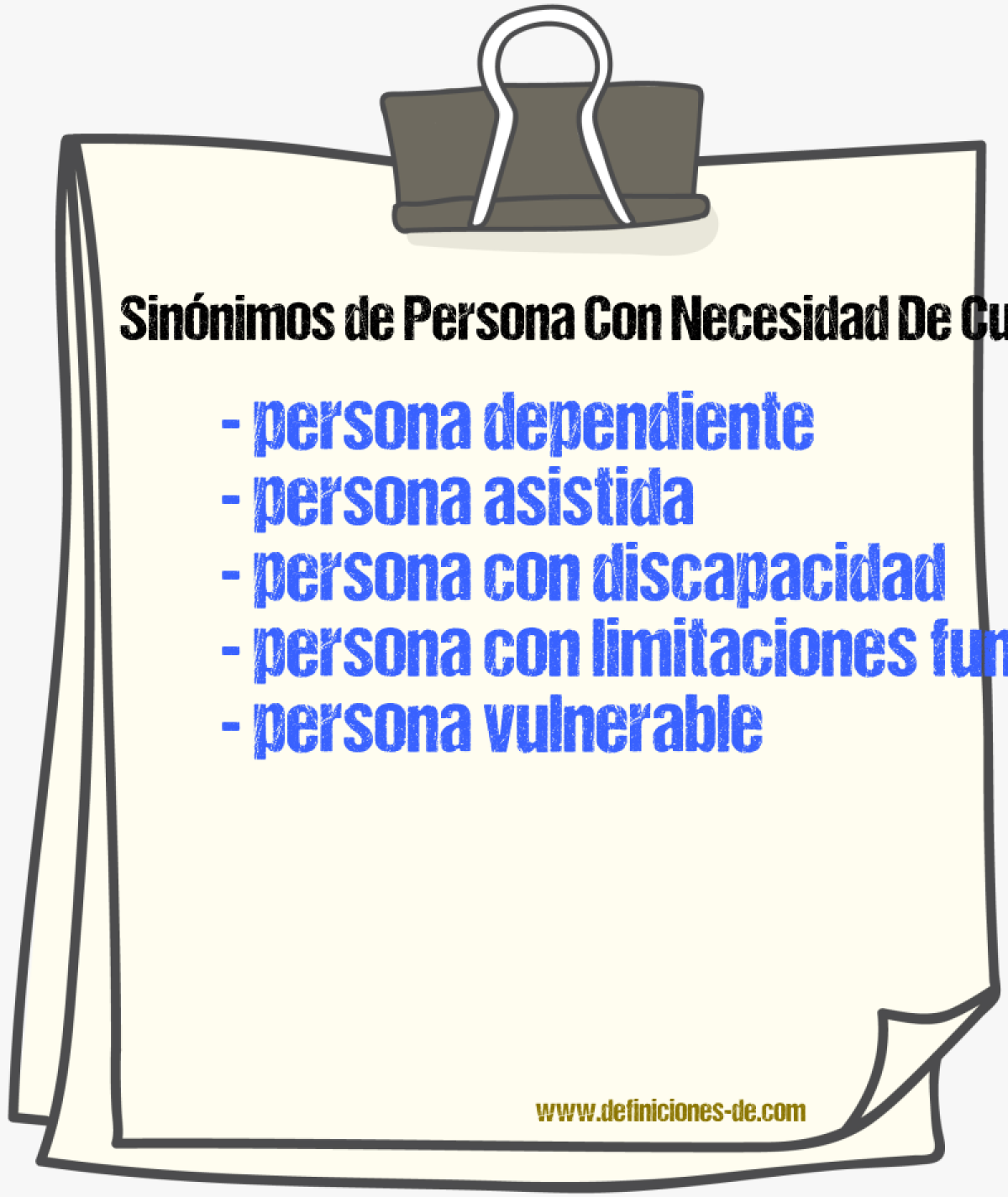 Sinónimos de persona con necesidad de cuidados
