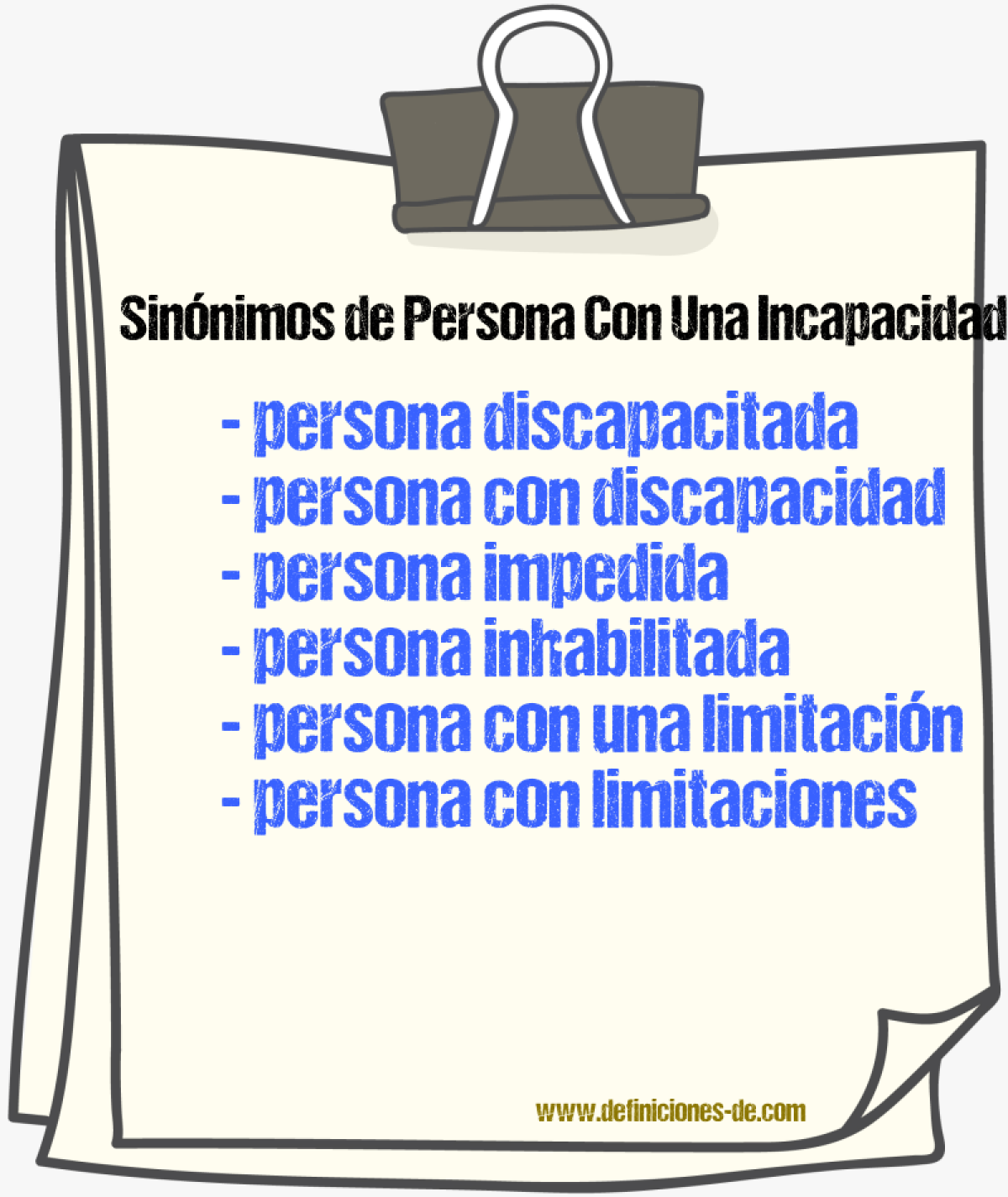Sinónimos de persona con una incapacidad