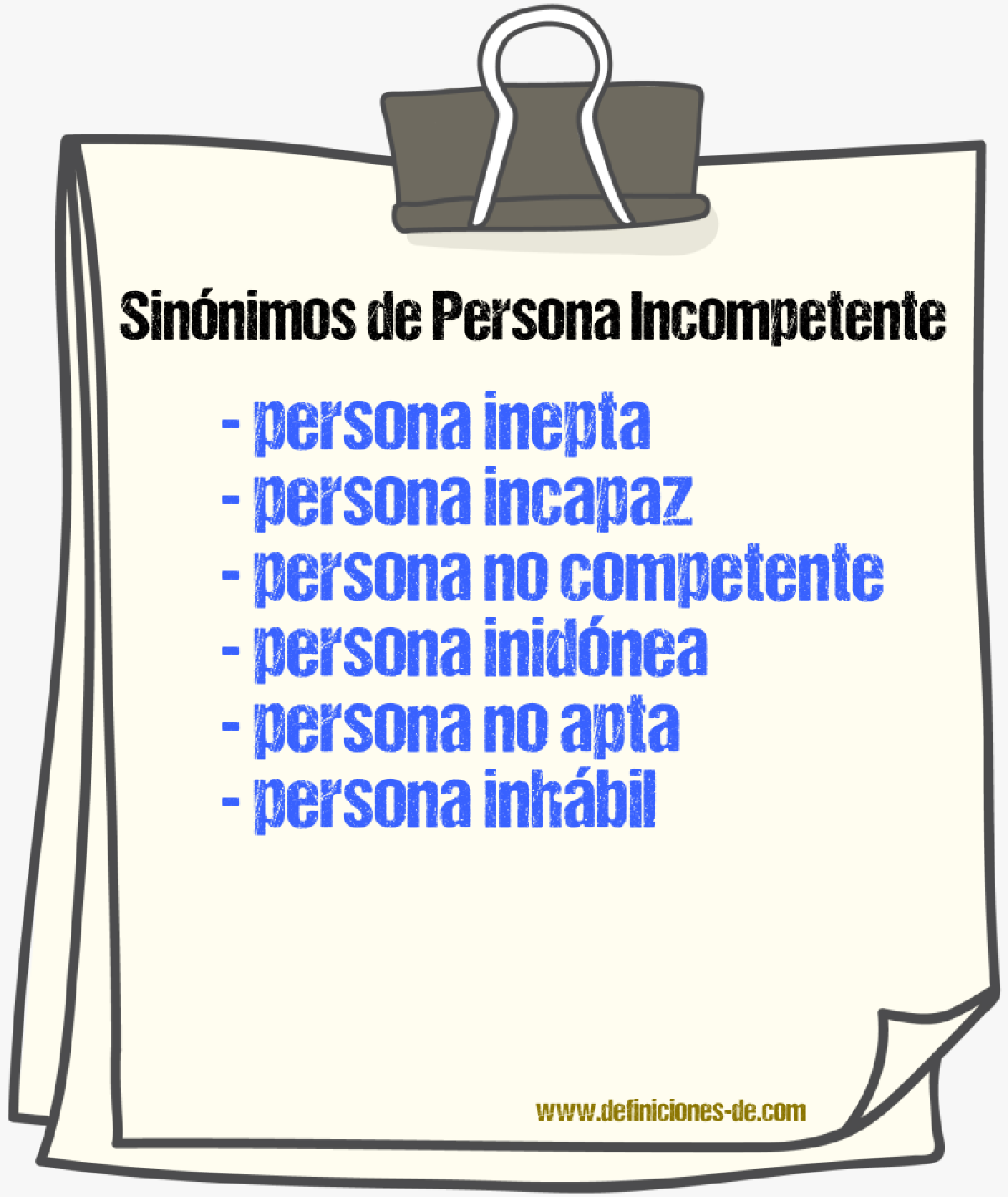 Sinónimos de persona incompetente