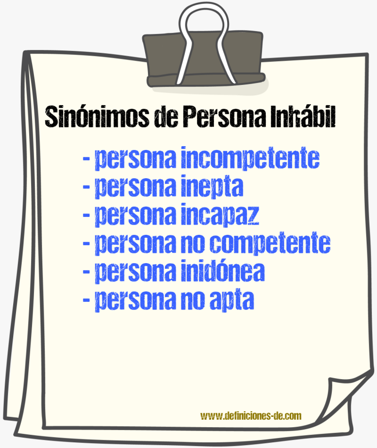 Sinónimos de persona inhábil