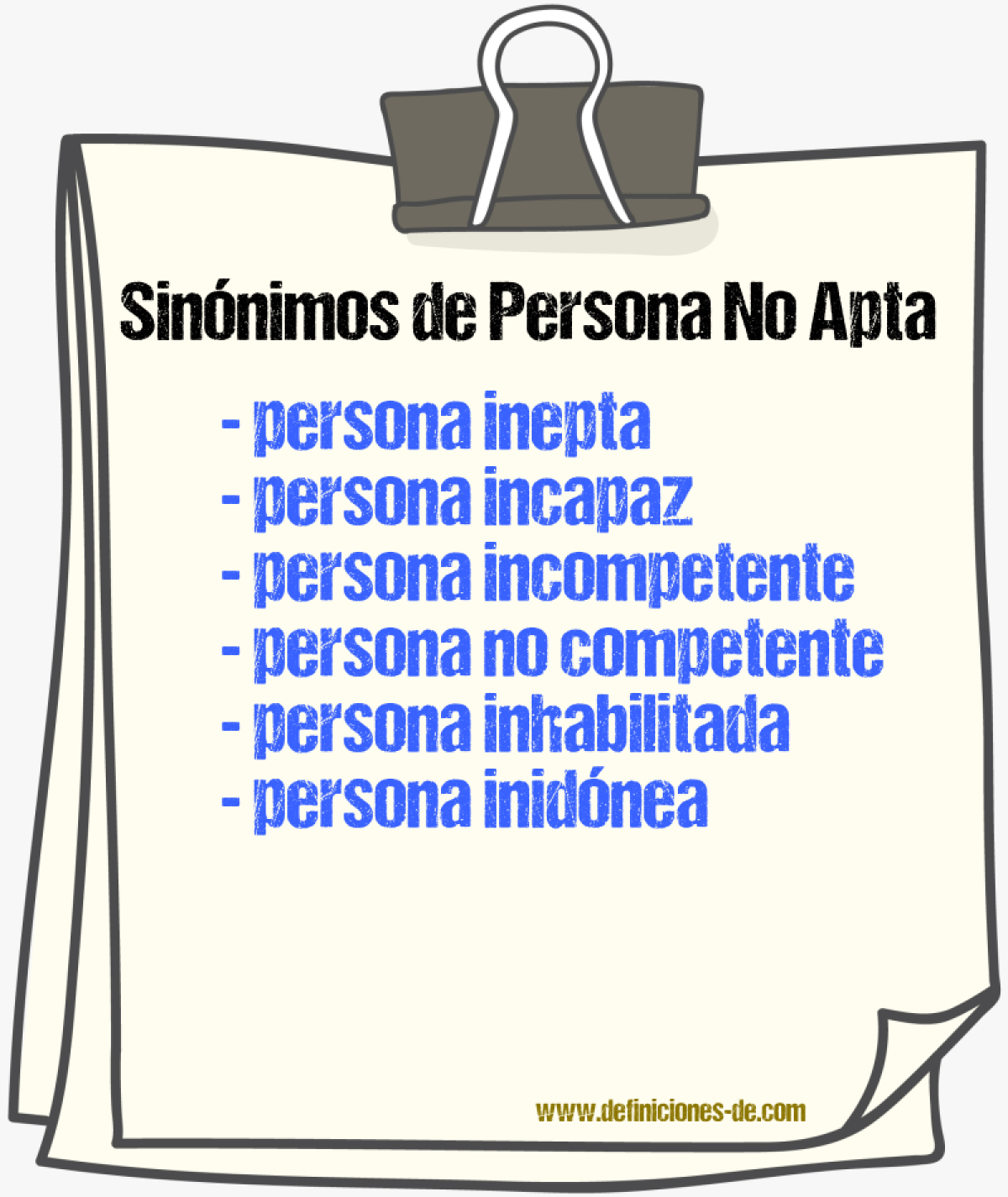 Sinónimos de persona no apta