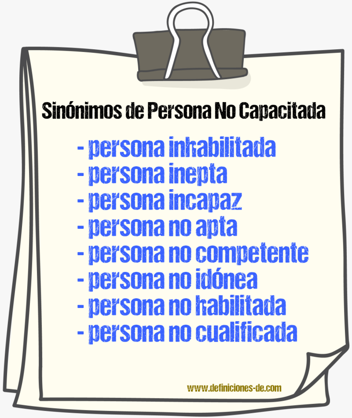 Sinónimos de persona no capacitada