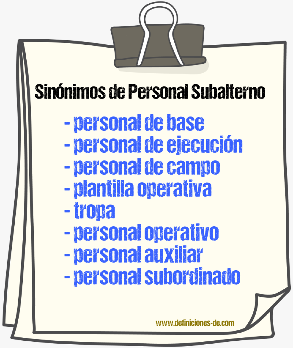 Sinónimos de personal subalterno