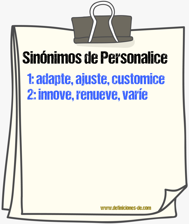 Sinónimos de personalice