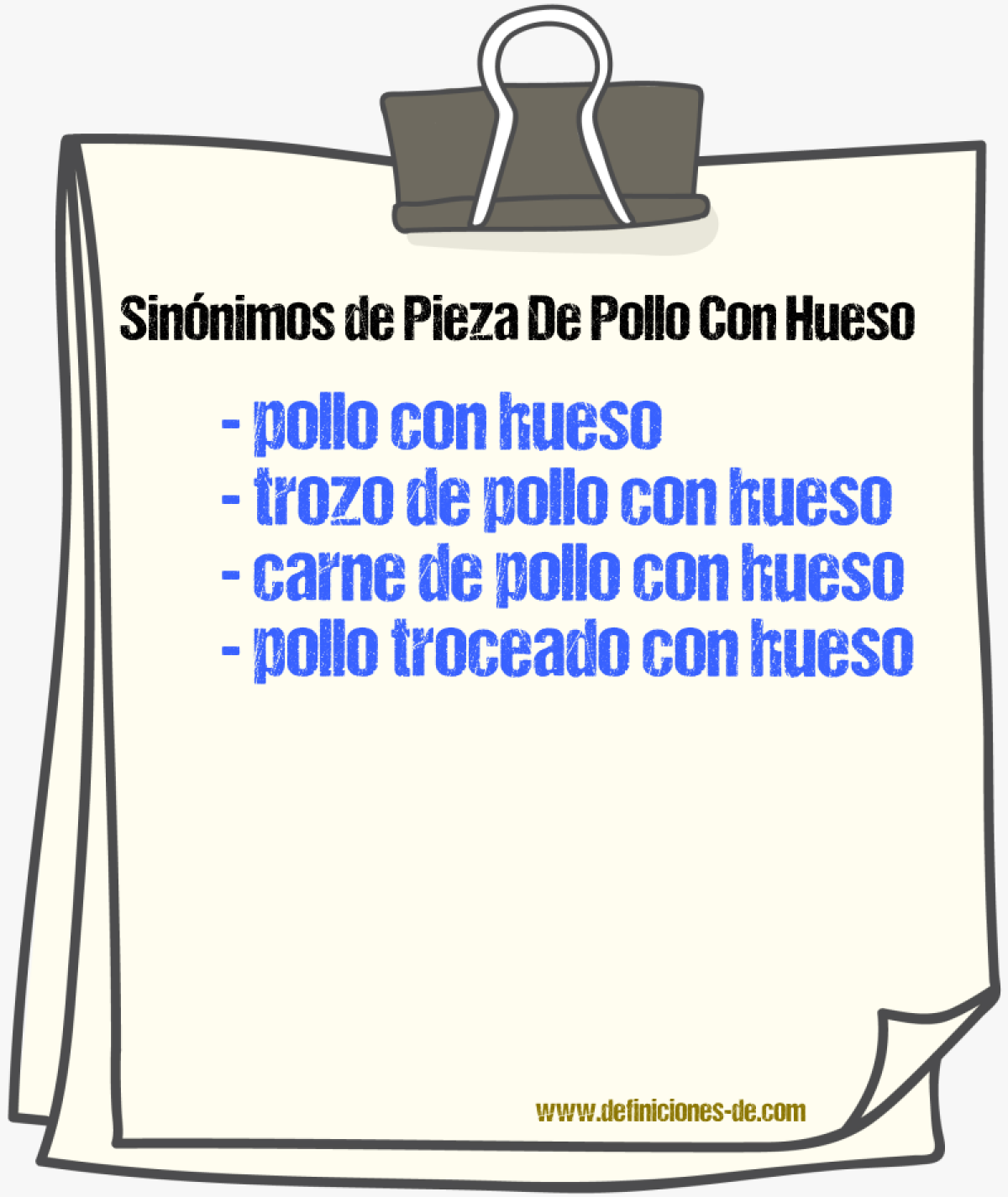 Sinónimos de pieza de pollo con hueso
