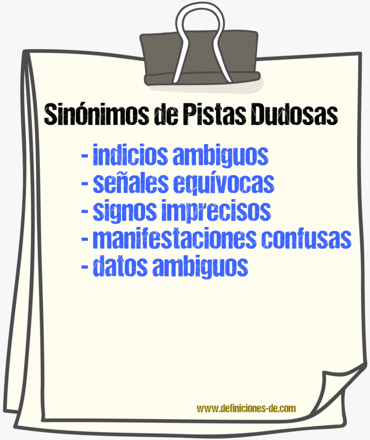 Sinónimos de pistas dudosas