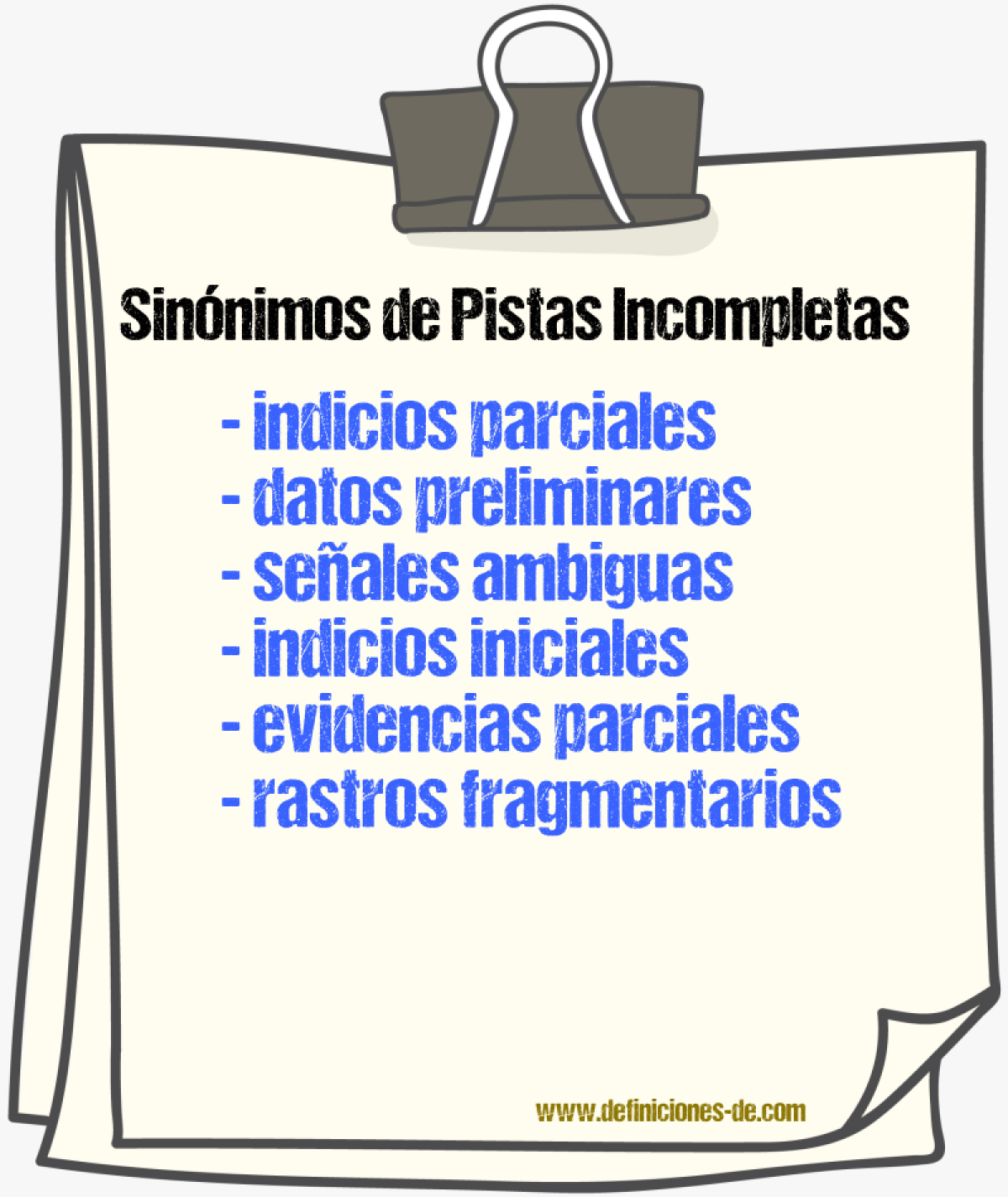 Sinónimos de pistas incompletas