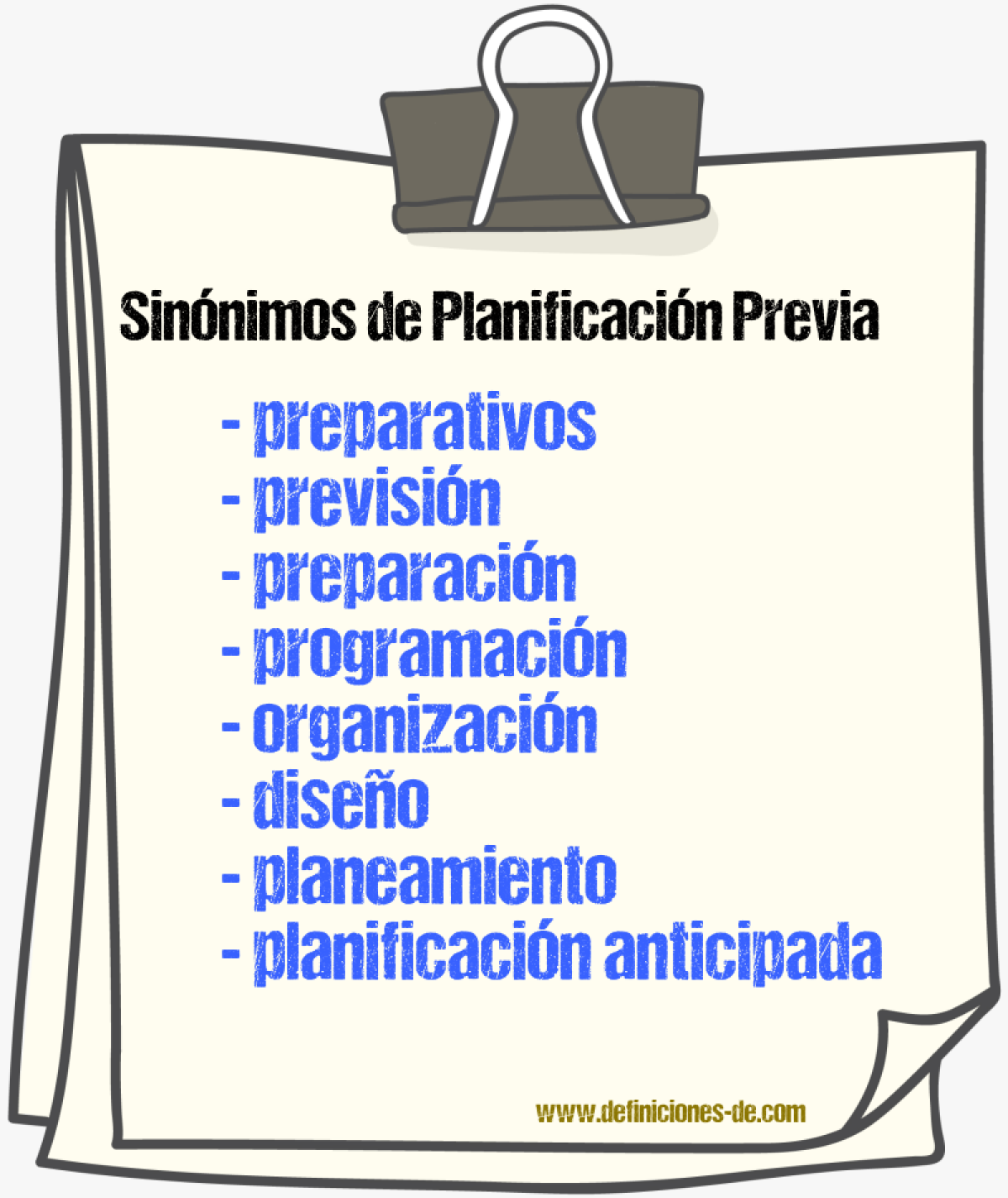 Sinónimos de planificación previa