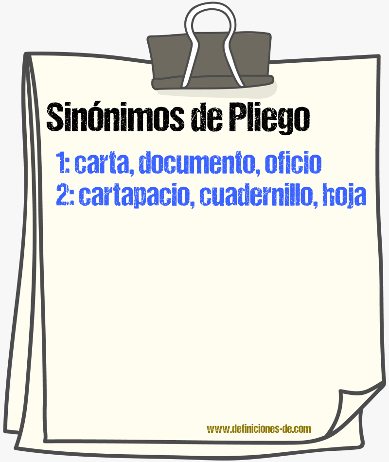 Sinnimos de pliego