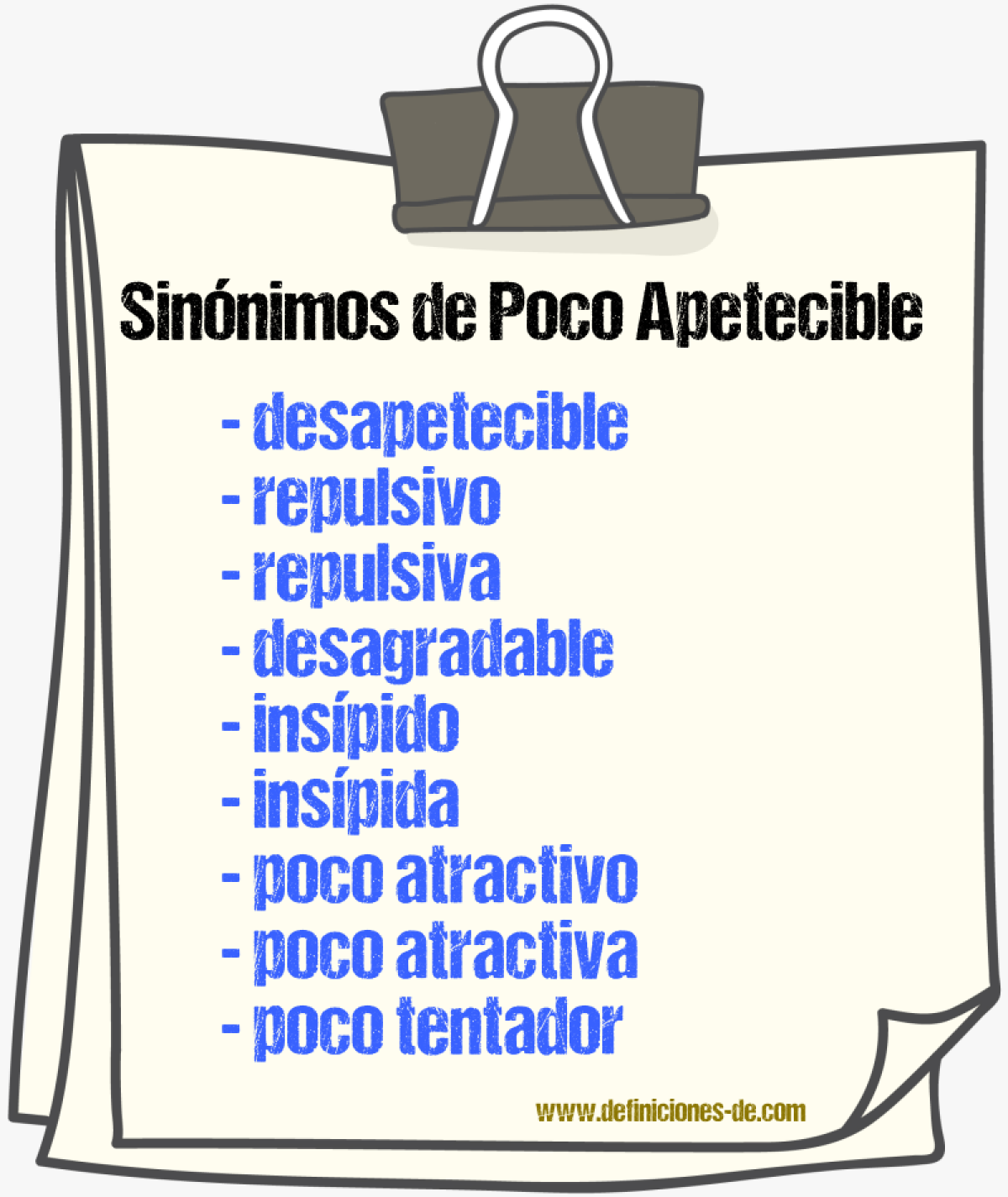 Sinónimos de poco apetecible