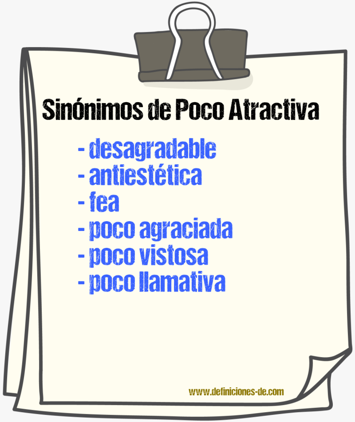 Sinónimos de poco atractiva