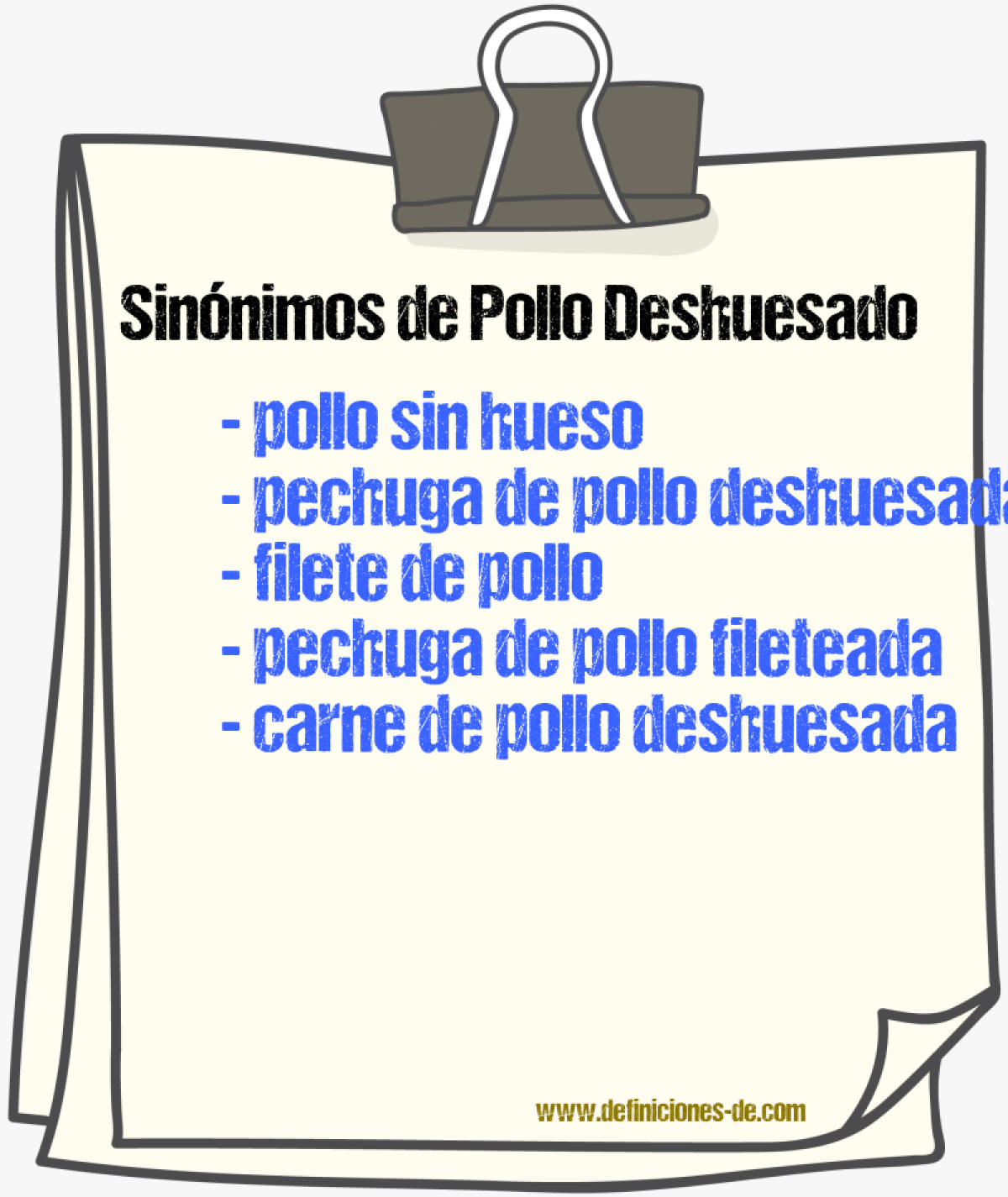 Sinónimos de pollo deshuesado